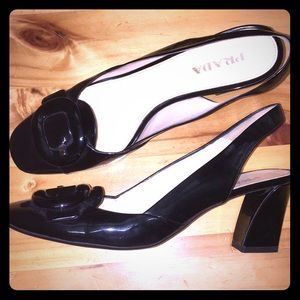 Prada black patent leather thick heels
